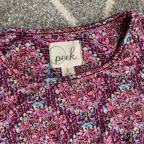 Peek Pink Floral Damask Tie Bloused Waist Stretch Knit Dress Size S (4-5) - Picture 2 of 4